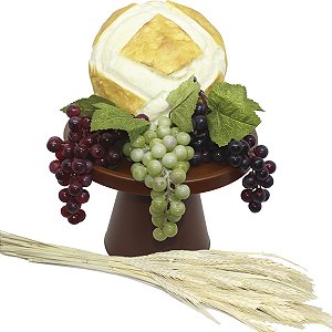 Kit Arranjo Santa Ceia Bandeja 28cm Pão Italiano G 3 Uvas 24cm