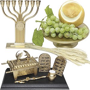 Kit Arranjo Santa Ceia Pão Italiano P Candelabro Fé  Arca Tábuas Vara Arão Pote Maná