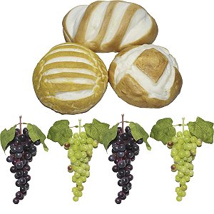 Kit Arranjo 3 Pães Médios 4 Uvas 24cm Para Decoração