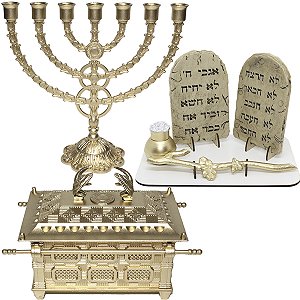 Kit Candelabro Arca Da Aliança Acessórios e Tábuas 10 Mandamentos