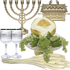 Kit Arranjo Santa Ceia Italiano G Uvas Candelabro Arca da Aliança Bandeja Taças