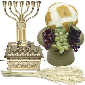 Kit Arranjo Santa Ceia Pão Italiano M 3 Uvas 14cm Arca Aliança Candelabro Fé Trigo