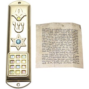 01 Mezuzá Judaico Plástico 12 Tribos de Israel 14cm Comprimento Com Pergaminho
