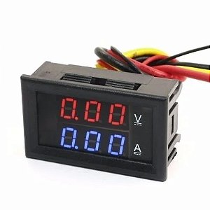 Voltímetro com Amperímetro Digital - 10A / 0 a 100VDC Vermelho Azul