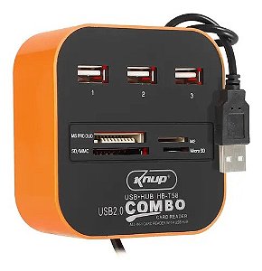 Hub USB 2.0 3 Portas + Leitor de Cartão de Memória
