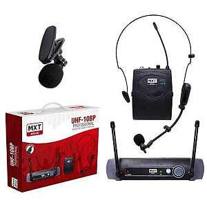 Microfone Sem Fio Duplo MXT Headset Lapela UHF-10BP