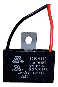 Capacitor 3uf x 250v com 2 Fios para Ventilador