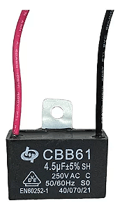 Capacitor 4,5uF x 250V com 2 Fios para Ventilador