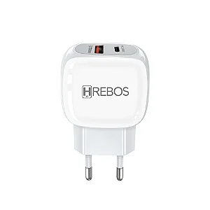 Fonte Carregador Turbo 2 Saídas USB e Tipo C HR-306 Hrebos