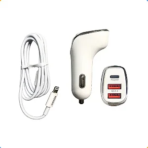 Carregador Veicular Turbo C/ Cabo Tipo C/Lightning Kaidi KD-304CL