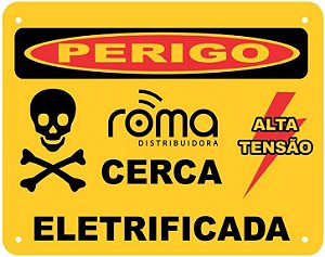 Placa de Advertencia Cerca Eletrica Frente e Verso Roma Ame