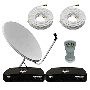Kit Antena 2 Recetpores Bedin Lnb Duplo E 2 Cabos