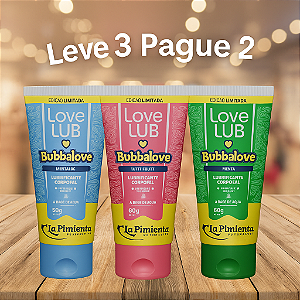 Kit 3 Lubrificantes Aromatizados e Beijáveis Bubbalove - Leve 3 Pague 2