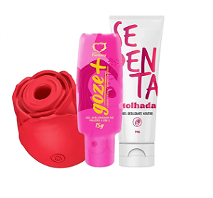 "Kit Promocional" Rosa Sugadora + Excitante Goze Mais + Lubrificante Neutro Sedenta