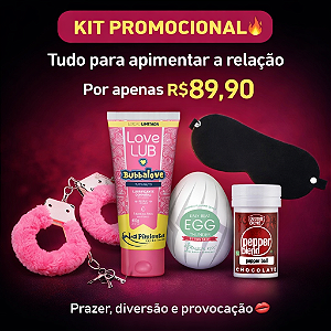 "Kit Promocional" Algema Pelucia + Lubrificante Beijável + Egg Masturbador + Venda para os Olhos em Couro+ Bolinha Explosiva Chocolate