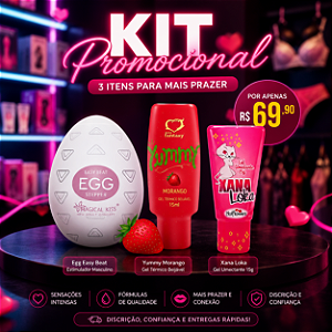 "Kit Promocional" Multi Sensações _ Egg Masturbador, Yummy Gel para Sexo Oral e Xana Loka Facilitador de Orgasmos