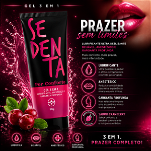 Gel 3 em 1 Sedenta por Conforto - Anestésico, Lubrificante Ultra Deslizante Beijável e Garganta Profunda 50 Gramas