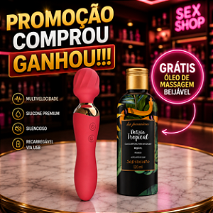 "Promoção Compre e Ganhe" Estimulador 2 em 1, Varinha Mágica e Vibrador, 12 Intensidades, Ganhe Óleo de Massagem Beijável