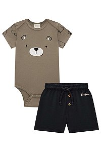 CONJUNTO DE BODY EM RIBANA E BERMUDA EM MOLEVISCO LUC.BOO