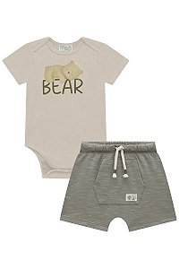 CONJUNTO BODY MANGA CURTA EM RIBANA E BERMUDA EM MESCLADO LUC.BOO