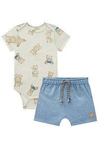 CONJUNTO BODY MANGA CURTA ESTAMPADO DE URSINHO E BERMUDA LUC.BOO