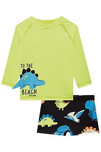 CONJUNTO CAMISETA E SUNGA COM PROTEÇÃO UV ESTAMPA DINOSSAURO LUC.BOO