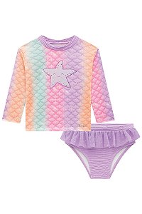 CONJUNTO BLUSA ESTAMPA COLORIDA COM CALCINHA EM MALHA COM PROTEÇÃO UV KUKIÊ