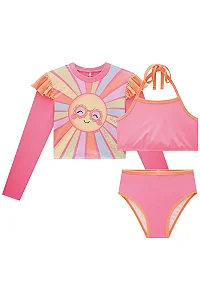 CONJUNTO BLUSA MANGA LONGA E BIQUINI COM PROTEÇÃO UV ESTAMPA COLORIDA INFANTI