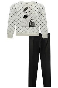 CONJUNTO BLUSÃO EM MOLETOM E LEGGING EM COURO SINTÉTICO INFANTI