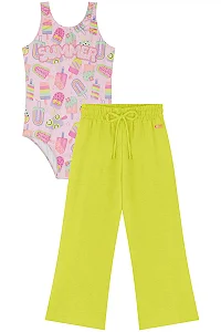 MAIÔ REGATA ESTAMPADO COM PROTEÇÃO UV E CALÇA DE TECIDO LEVE KUKIÊ