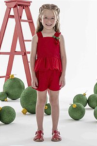 CONJUNTO BLUSA COM BARRA EM TULE E DETALHES E SHORT BÁSICO MON SUCRÉ