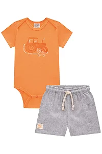 CONJUNTO BODY MANGA CURTA ESTAMPADO EM RIBANA E BERMUDA LUC.BOO