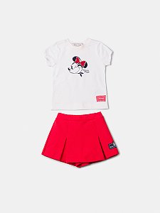 CONJUNTO BLUSA MANGA CURTA ESTAMPA MINNIE E SHORT SAIA ANIMÊ