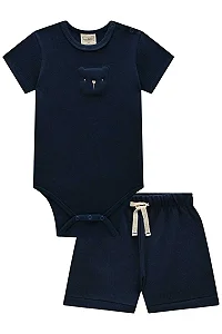 CONJUNTO BODY MANGA CURTA E BERMUDA BÁSICOS EM MALHA CANELADA LUC.BOO