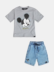 CONJUNTO T-SHIRT MANGA CURTA E BERMUDA JEANS MICKEY YOUCCIE