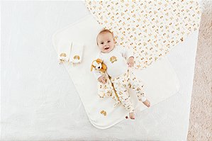 CONJUNTO BODY MANGA LONGA COM CALÇA MIJÃO DE PÉ REVERSÍVEL TEMA MY FIRST TOY MINI BEAR