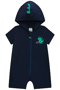 MACACÃO CURTO EM MALHA CANELADA COM TOUCA DINOSSAURO LUC.BOO