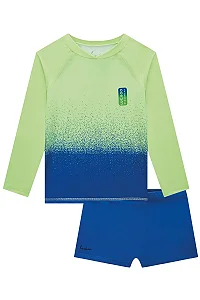 CONJUNTO PRAIA CAMISETA MANGA LONGA E SUNGA ESTAMPADOS COM PROTEÇÃO UV LUC.BOO