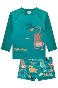 CONJUNTO PRAIA CAMISETA MANGA LONGA E SUNGA AQUARELA COM PROTEÇÃO UV LUC.BOO