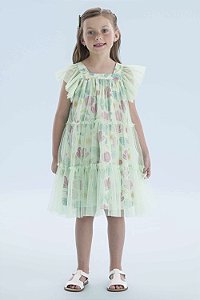 VESTIDO EM TULE FORRADO COM ESTAMPA FLORAL MON SUCRÉ