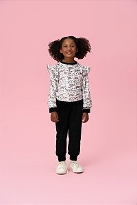 CONJUNTO EM MOLETOM PLUSH ESTAMPA GATINHA MON SUCRÉ