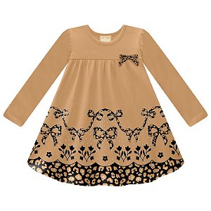 Vestido Infantil Manga Longa Animal Print na barra Milon