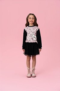 Conjunto Blusa Manga Longa Gatinha e Saia Tule Mon Sucré
