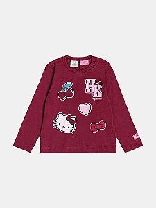 Camiseta Manga Longa Hello Kitty Bordô Infantil Momi