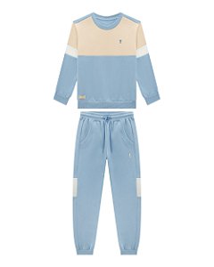Conjunto Infantil Onda Marinha Moletom Azul e Bege