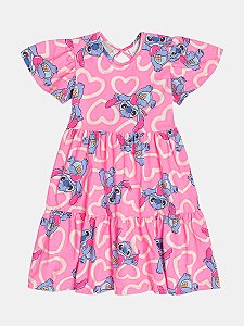 Vestido Infantil Momi Stitch Rosa com Babados
