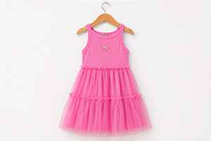 Vestido Infantil Rosa com Tule Babados