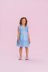 Vestido Infantil Mon Sucré Azul com Tule