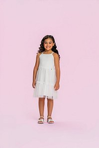 Vestido Infantil Branco Tule em Camadas