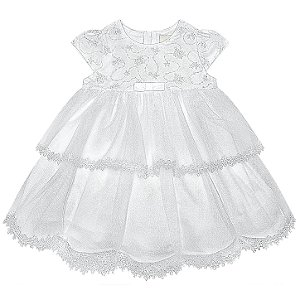 Vestido Branco Bebê Tule Renda com Calcinha